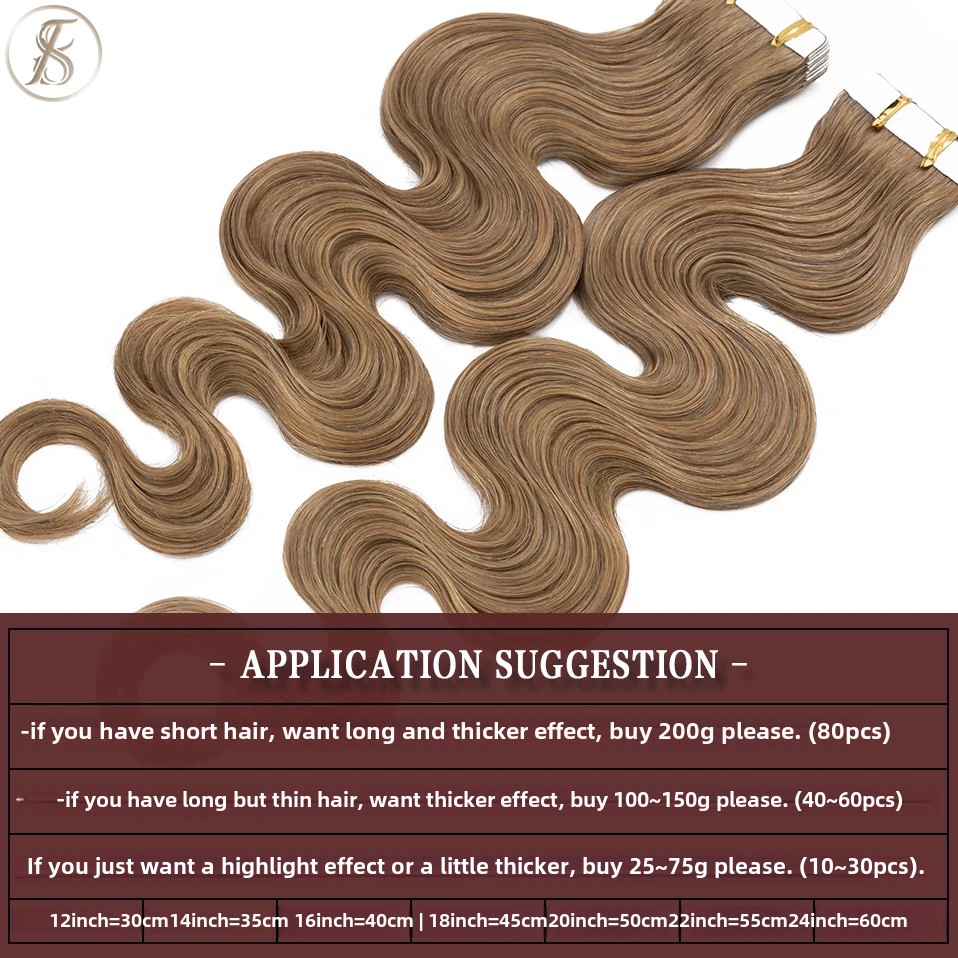 TESS 20pcs Wavy Tape In Human  - огляд і ціна Invisible Tape In Extensions Real Hair