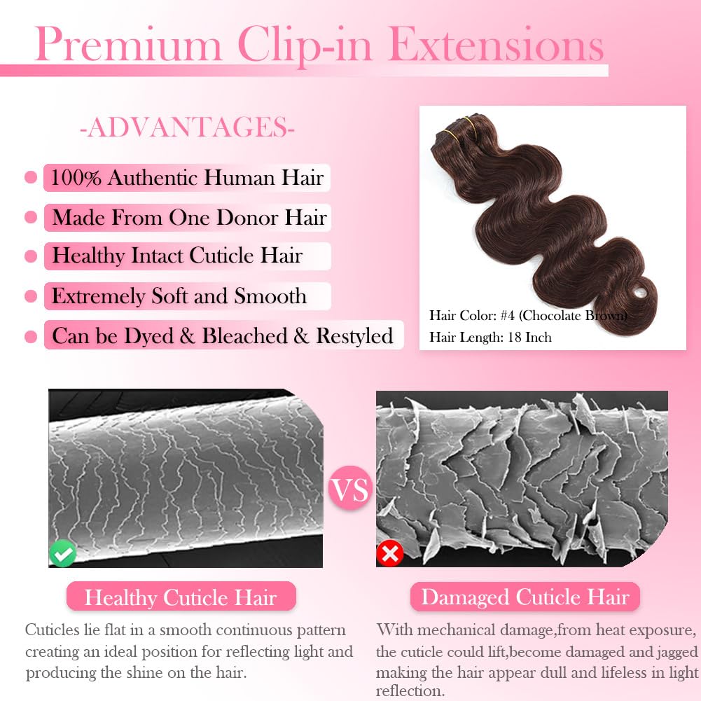 #4 Chocolate Brown Body Wave C - огляд і ціна Seamless Clip In Hair Extensions Human Hair