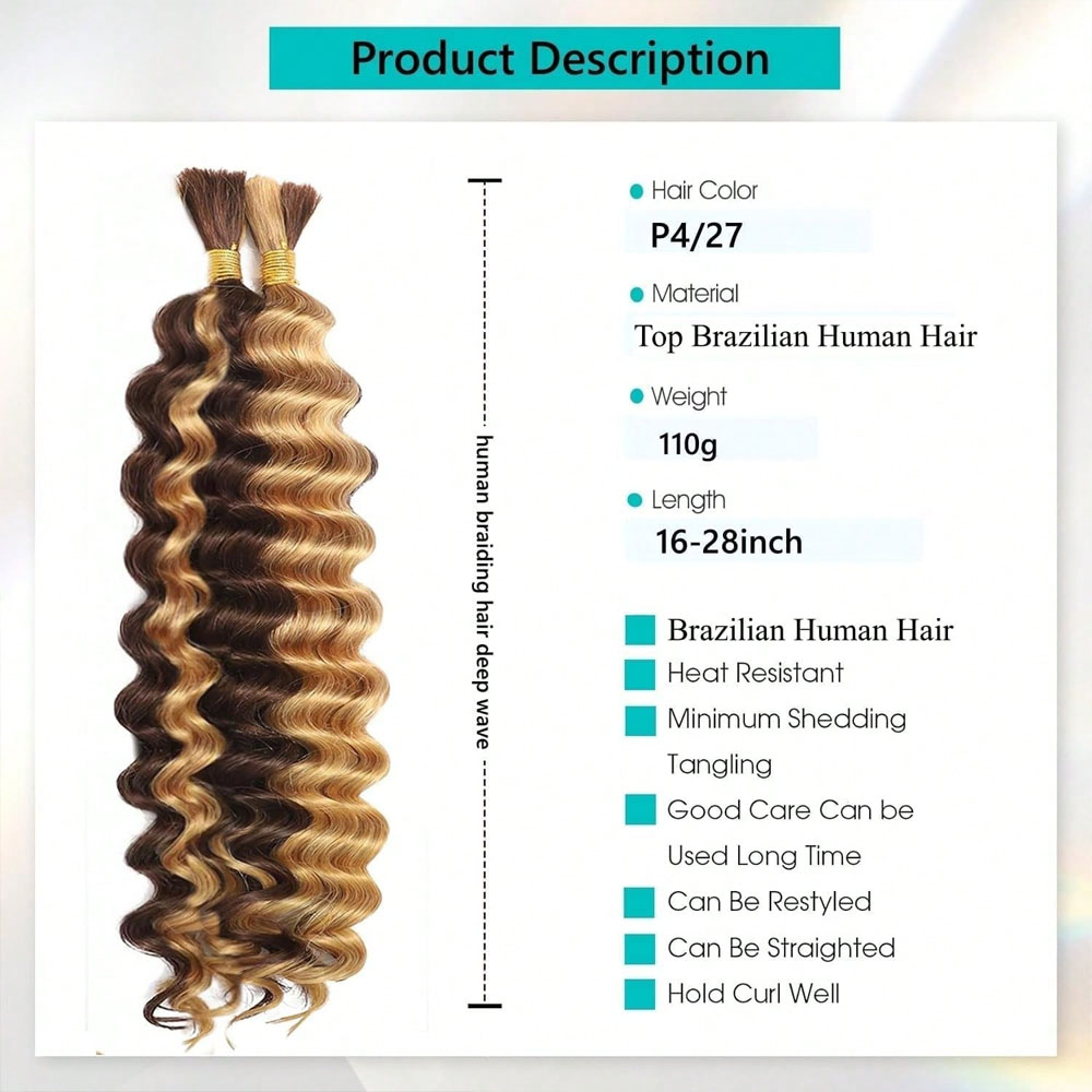 Human Braiding Hair 18 Inch 2  - огляд і ціна Water Wave Bulk Human Hair For Braiding
